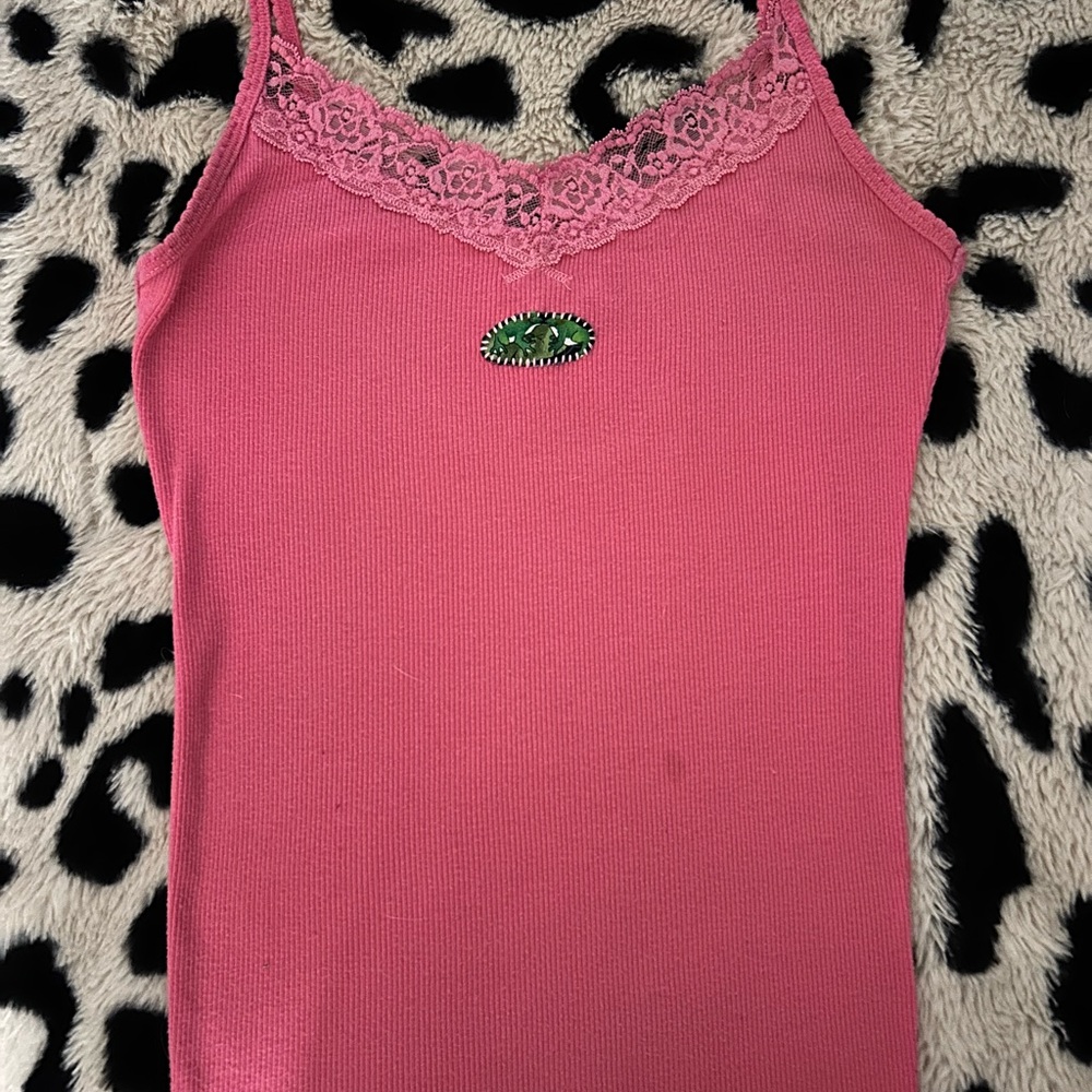 Pink Lace Trim Tank Top